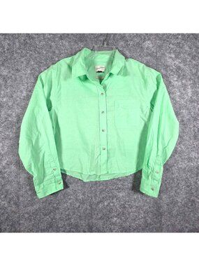 Universal Thread NWT Women's Shirt Button Up Cropped Fit Linen Green Size L Prep
